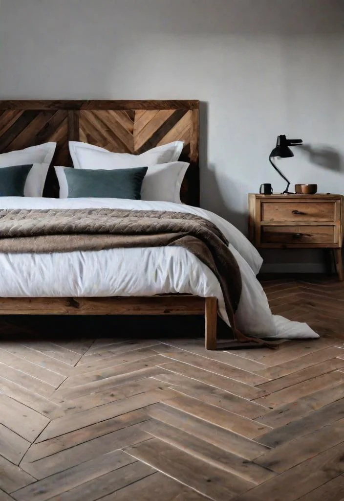 38 Genius Farmhouse Bedroom Ideas 12 11. Herringbone Flooring for Farmhouse Bedroom-0