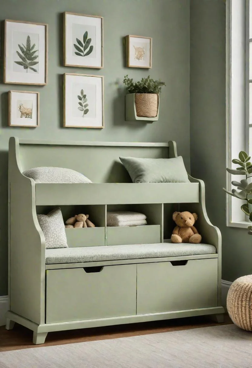 45 Serene Sage Green Nursery Ideas: Calming and Chic Inspirations 53 29. Hidden Compartment Storage Bench-0