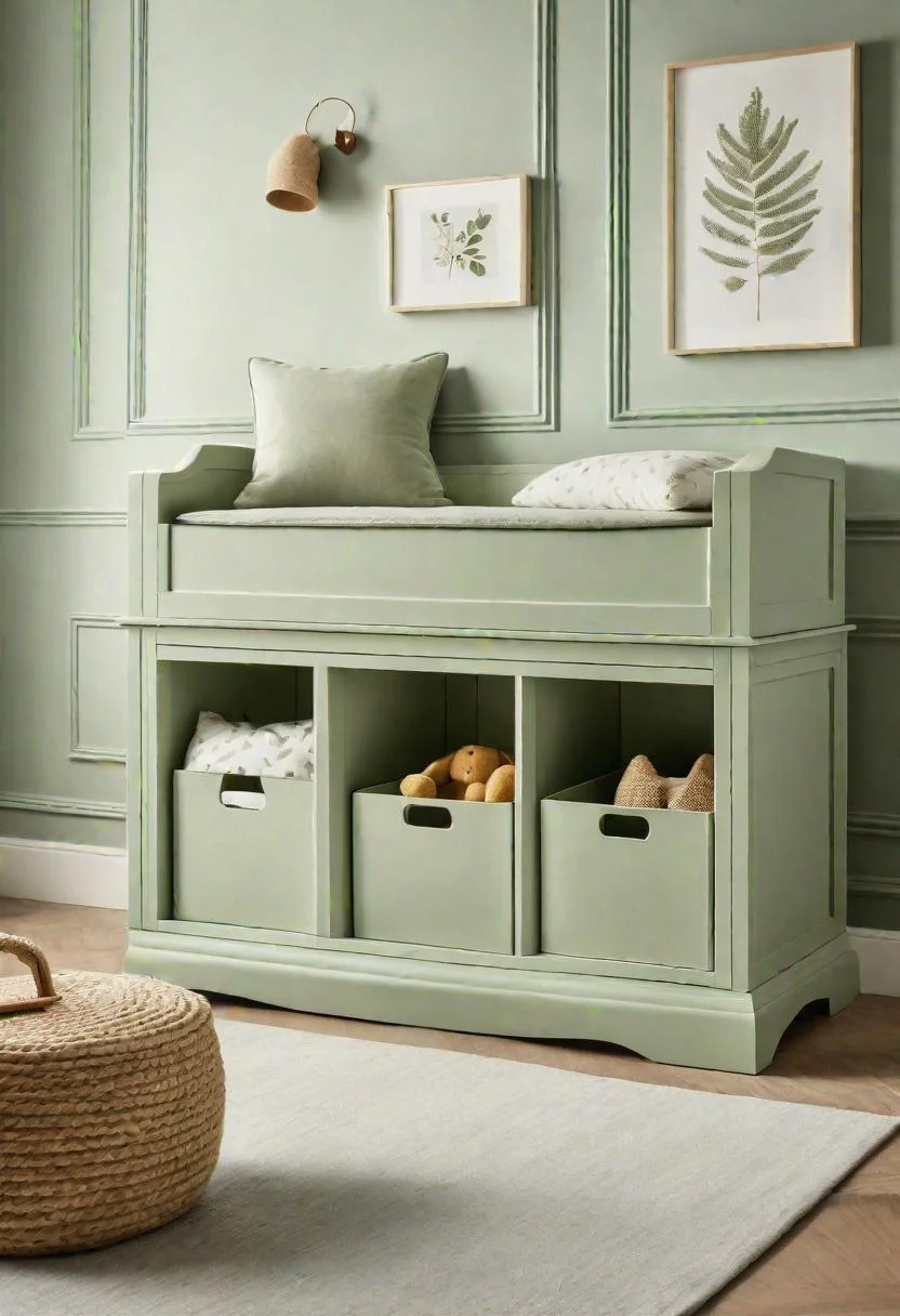 45 Serene Sage Green Nursery Ideas: Calming and Chic Inspirations 54 29. Hidden Compartment Storage Bench-1