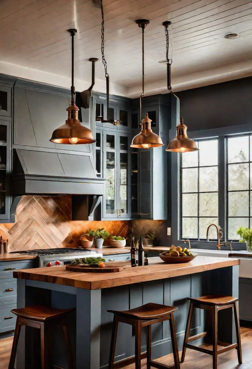 33 Modern Farmhouse Kitchen Ideas: Blending Rustic Charm with Contemporary Design 5 4. Industrial Pendant Lighting Ideas-0