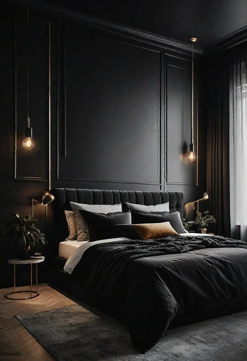 18 Bold Black Bedroom Ideas: Embrace Elegance 3 2. Jet Black Accent Wall-0