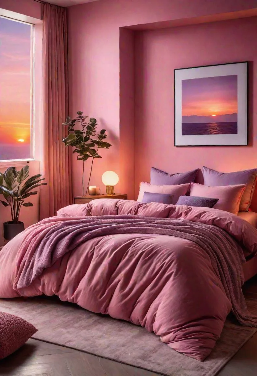 63 Luxurious Pink Bedrooms to Warm Up Your Space 56 54. Layered Bedding in Sunset Pink-0