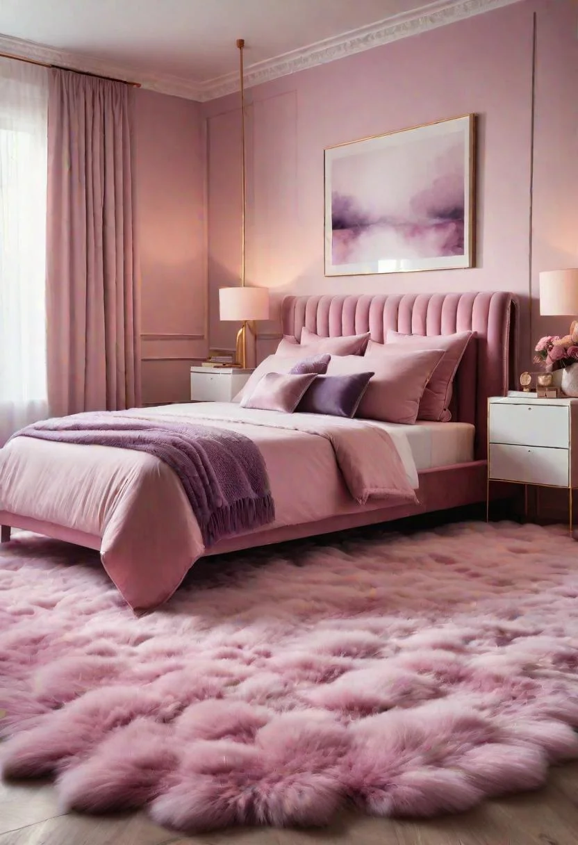 63 Luxurious Pink Bedrooms to Warm Up Your Space 7 6. Layered Rugs: Pink & Lavender-0