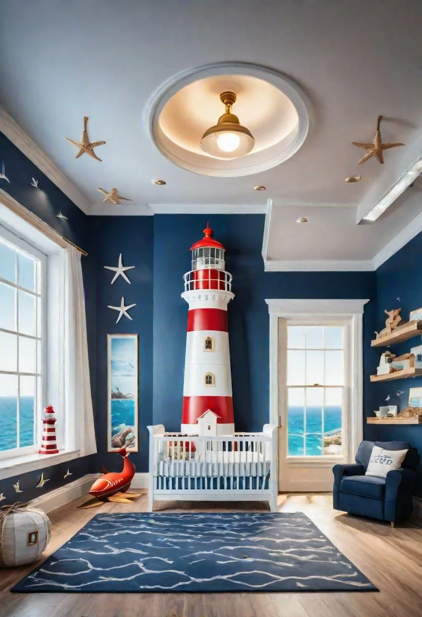 61 Dreamy Nursery Room Inspirations: From Cozy Corners to Whimsical Themes 74 52. Lighthouse Loft Nursery Inspiration-0