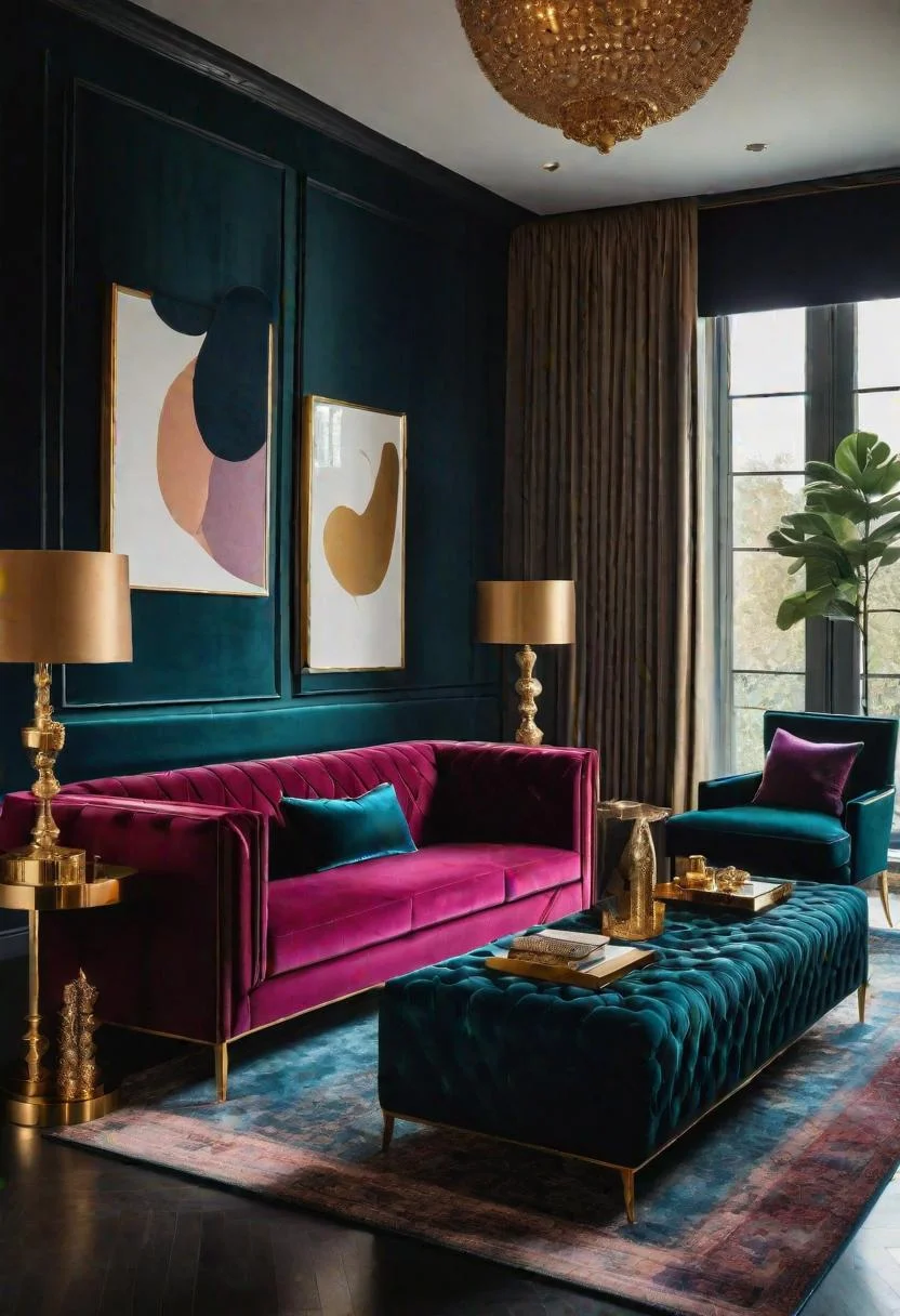 37 Cozy Contemporary Living Room Ideas: Modern Elegance 27 26. Luxe Jewel Tones & Velvet-0