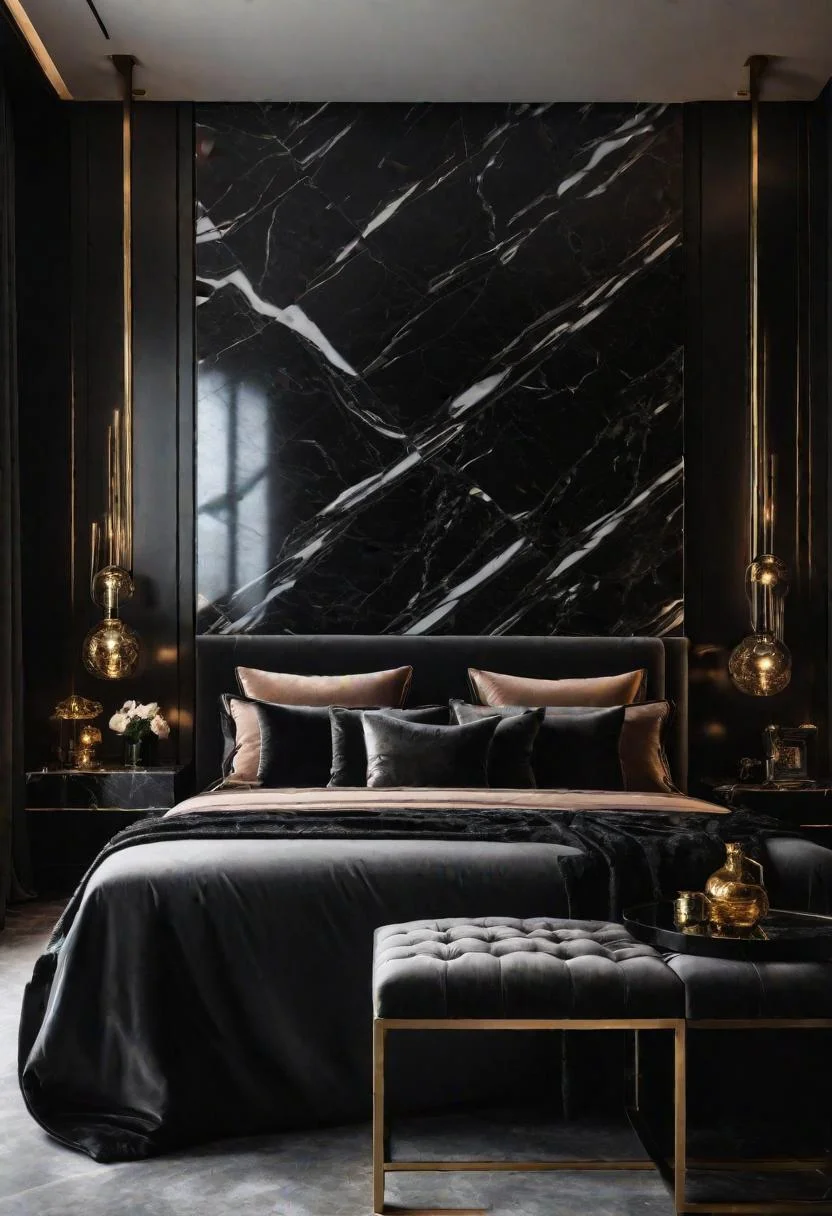 18 Bold Black Bedroom Ideas: Embrace Elegance 19 15. Luxurious Black Marble Accents-0