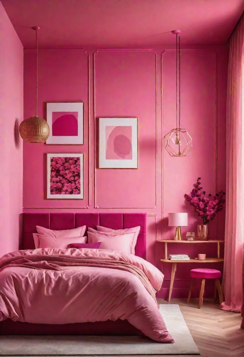 63 Luxurious Pink Bedrooms to Warm Up Your Space 25 24. Magenta Wall Decals on Pink-0