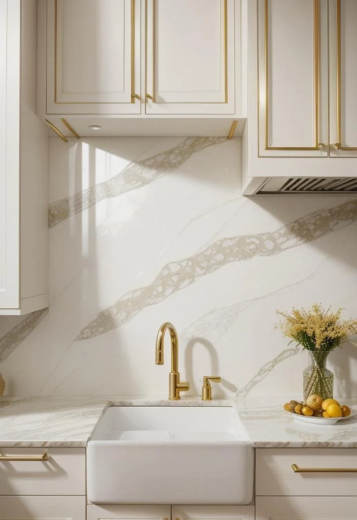 35 Stunning Kitchen Backsplash Ideas: Creative and Eye-Catching Designs 26 18. Marble & Gold Backsplash Ideas-0