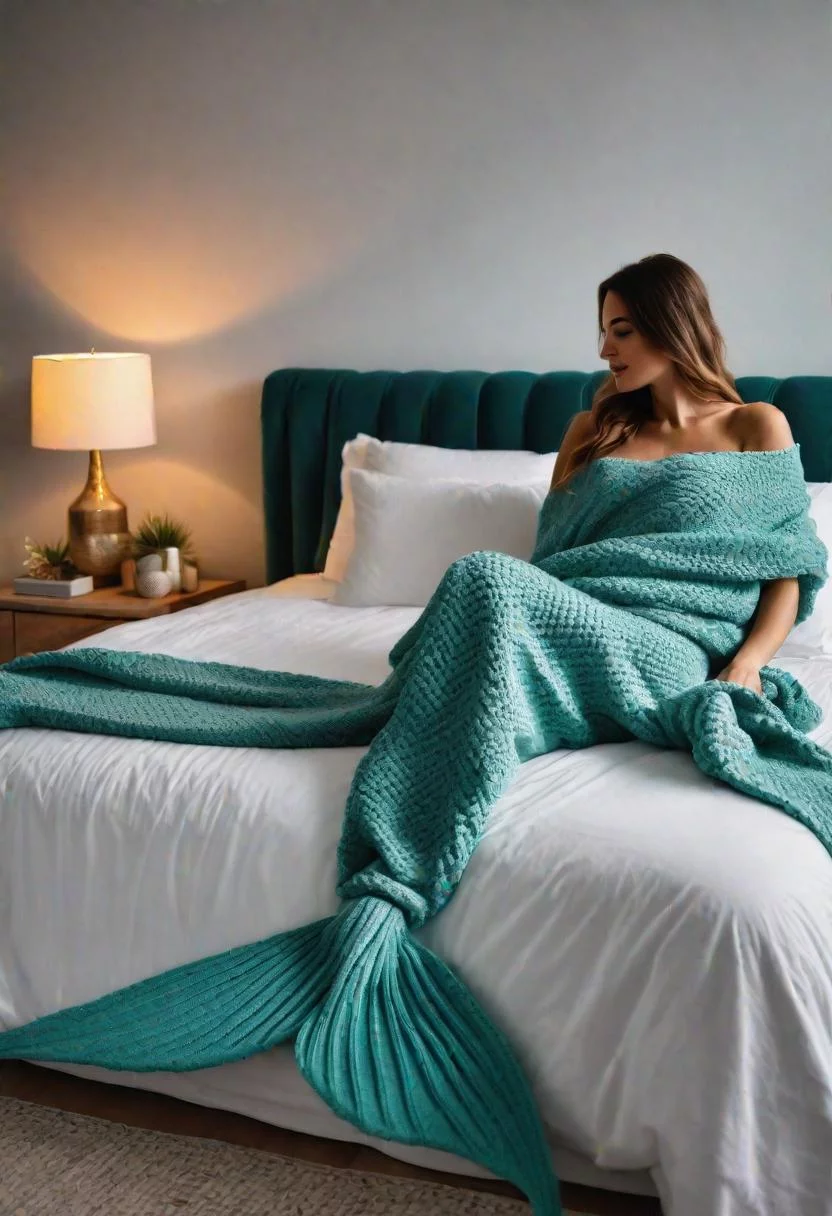 43 Relaxing Coastal Bedrooms for Breezy Retreats 27 26. Mermaid Tail Blanket Delight-0