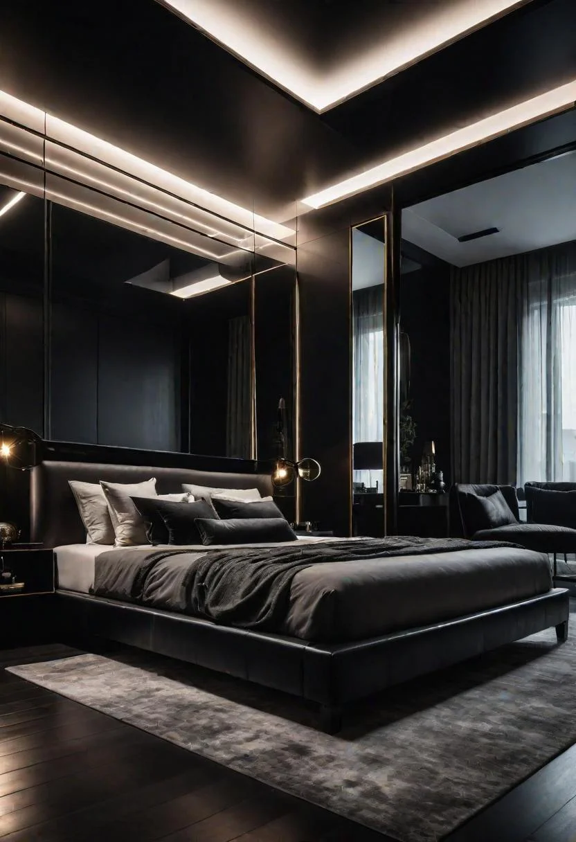 18 Bold Black Bedroom Ideas: Embrace Elegance 21 17. Mirrored Black Frames for Depth-0