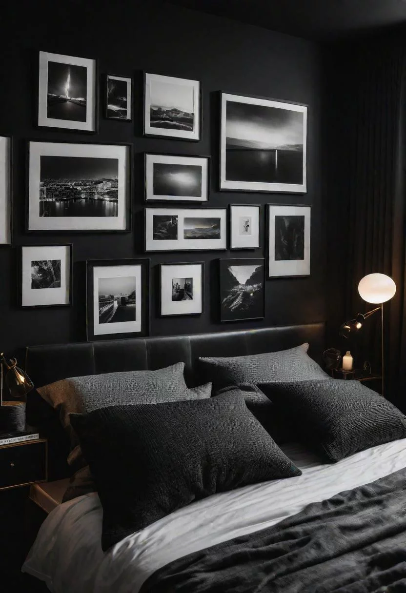 18 Bold Black Bedroom Ideas: Embrace Elegance 5 4. Monochrome Art Gallery Display-0