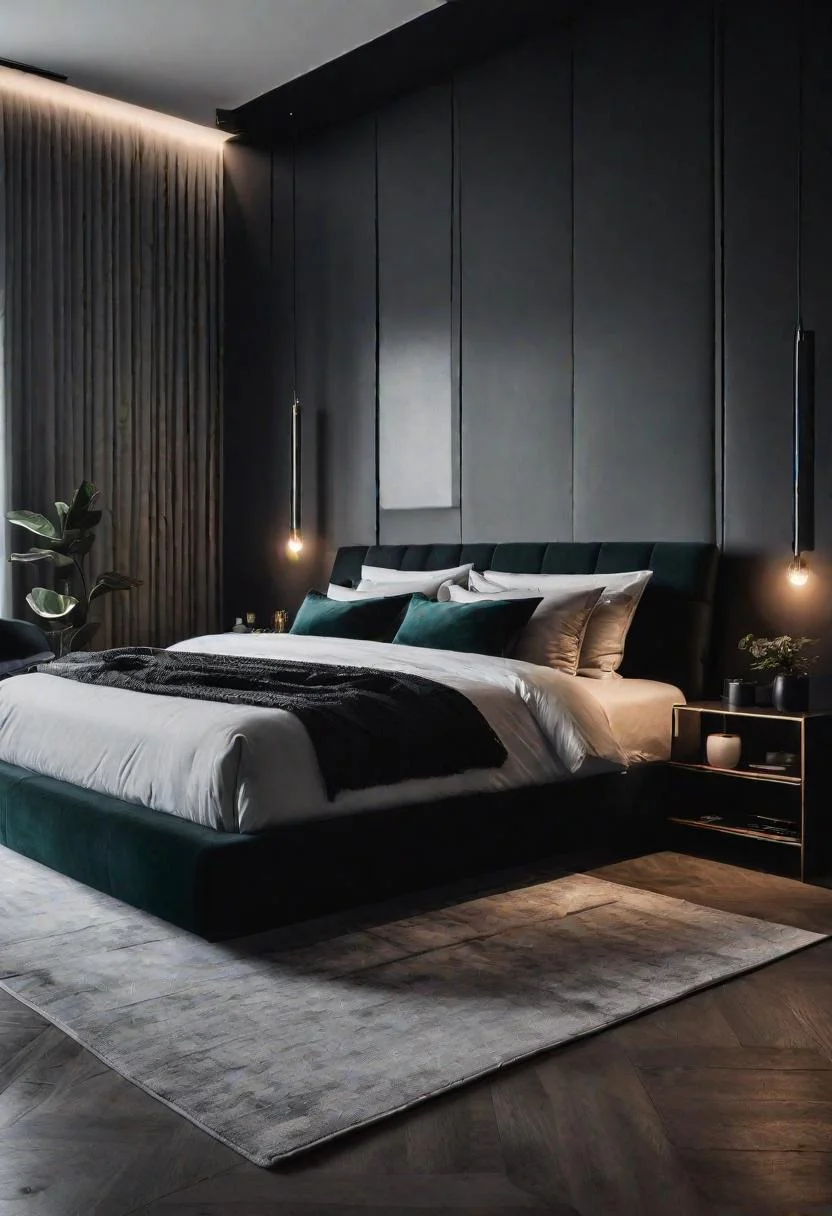 3. Monochrome bedroom with bold wall-0