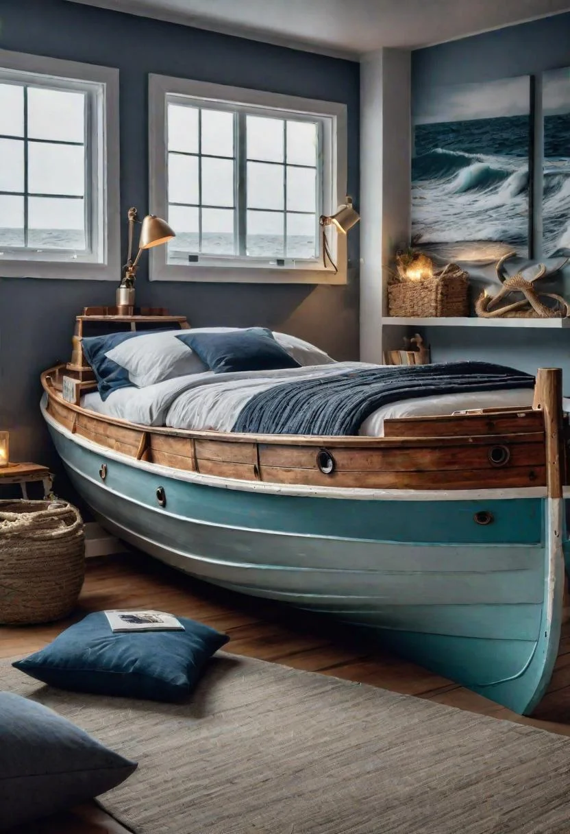43 Relaxing Coastal Bedrooms for Breezy Retreats 37 36. Nautical Boat Bed for Kids-0