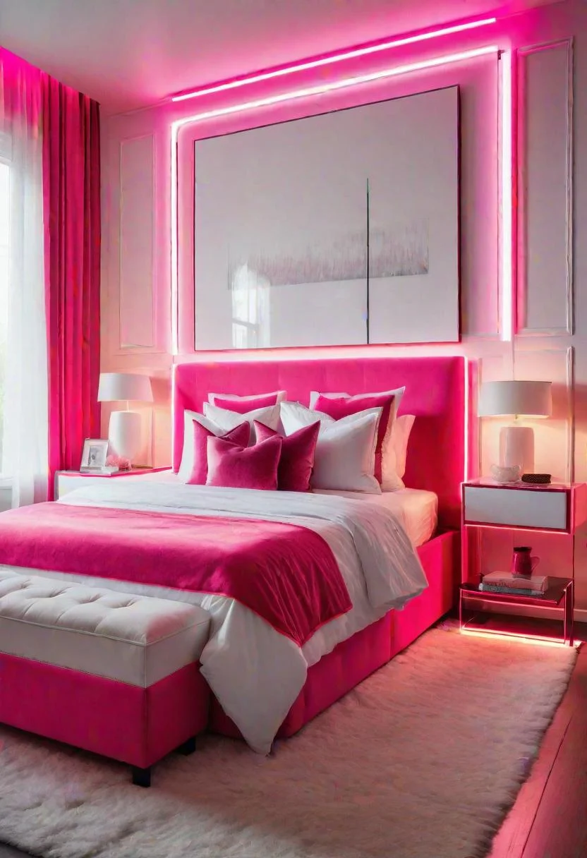 63 Luxurious Pink Bedrooms to Warm Up Your Space 39 38. Neon Pink Bedroom Trim-0