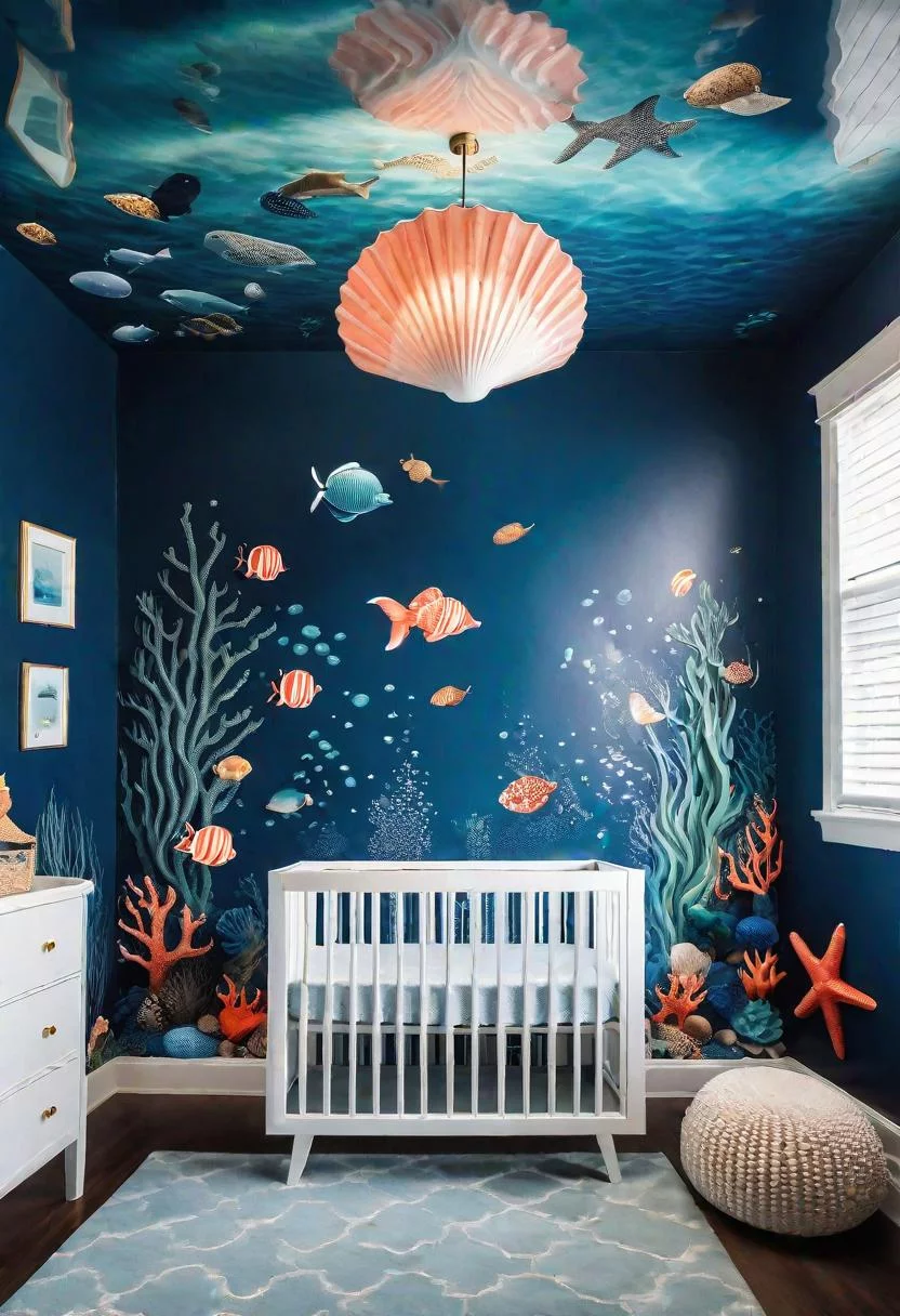 61 Dreamy Nursery Room Inspirations: From Cozy Corners to Whimsical Themes 24 14. Oceanic Nursery Oasis-0