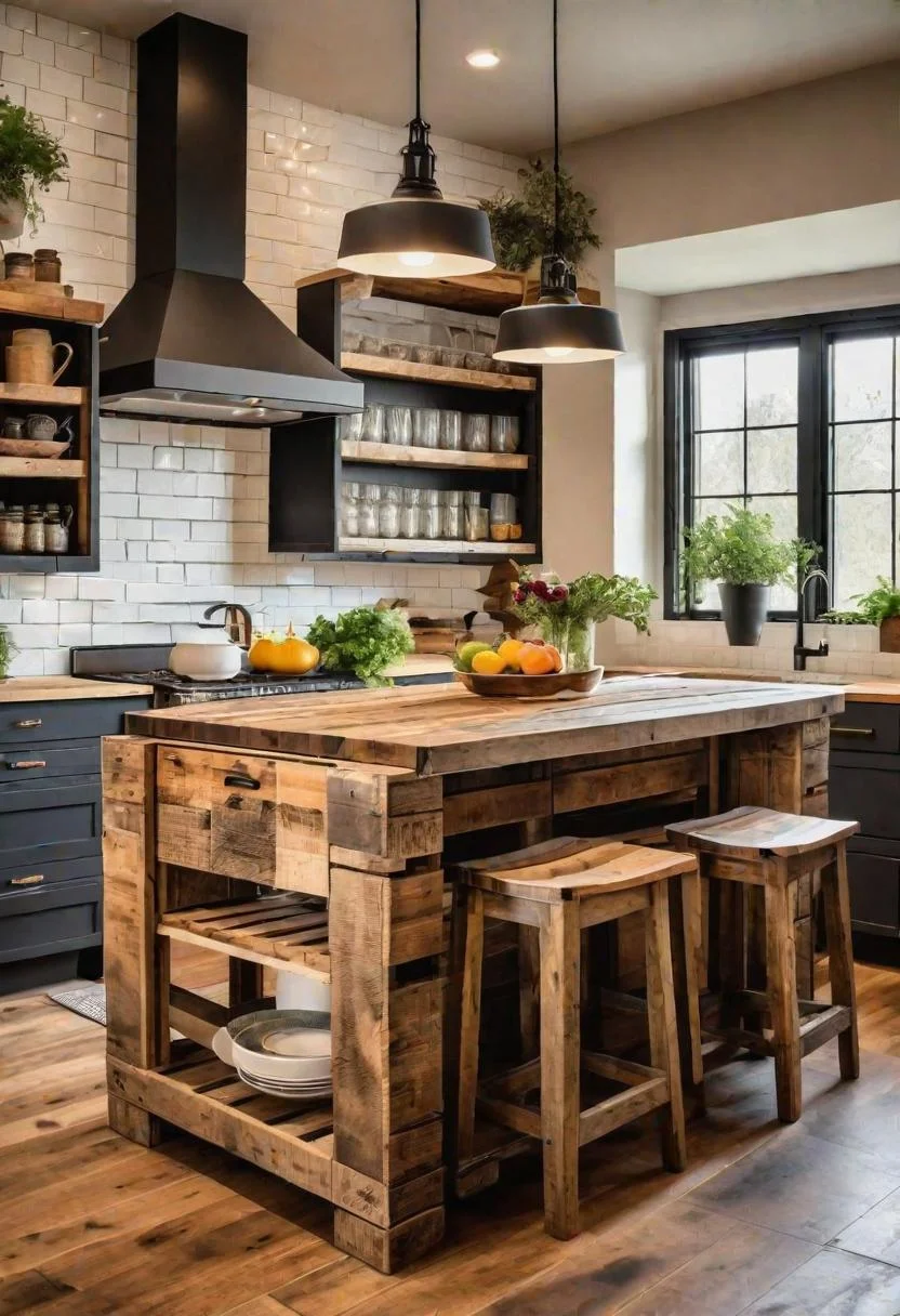 33 Modern Farmhouse Kitchen Ideas: Blending Rustic Charm with Contemporary Design 16 13. Pallet Wood Kitchen Island Ideas-0