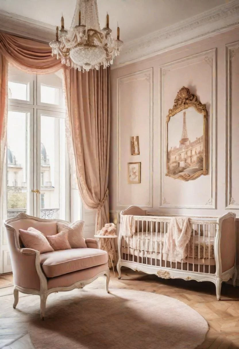 61 Dreamy Nursery Room Inspirations: From Cozy Corners to Whimsical Themes 29 17. Parisian Chic Palace Inspiration-0