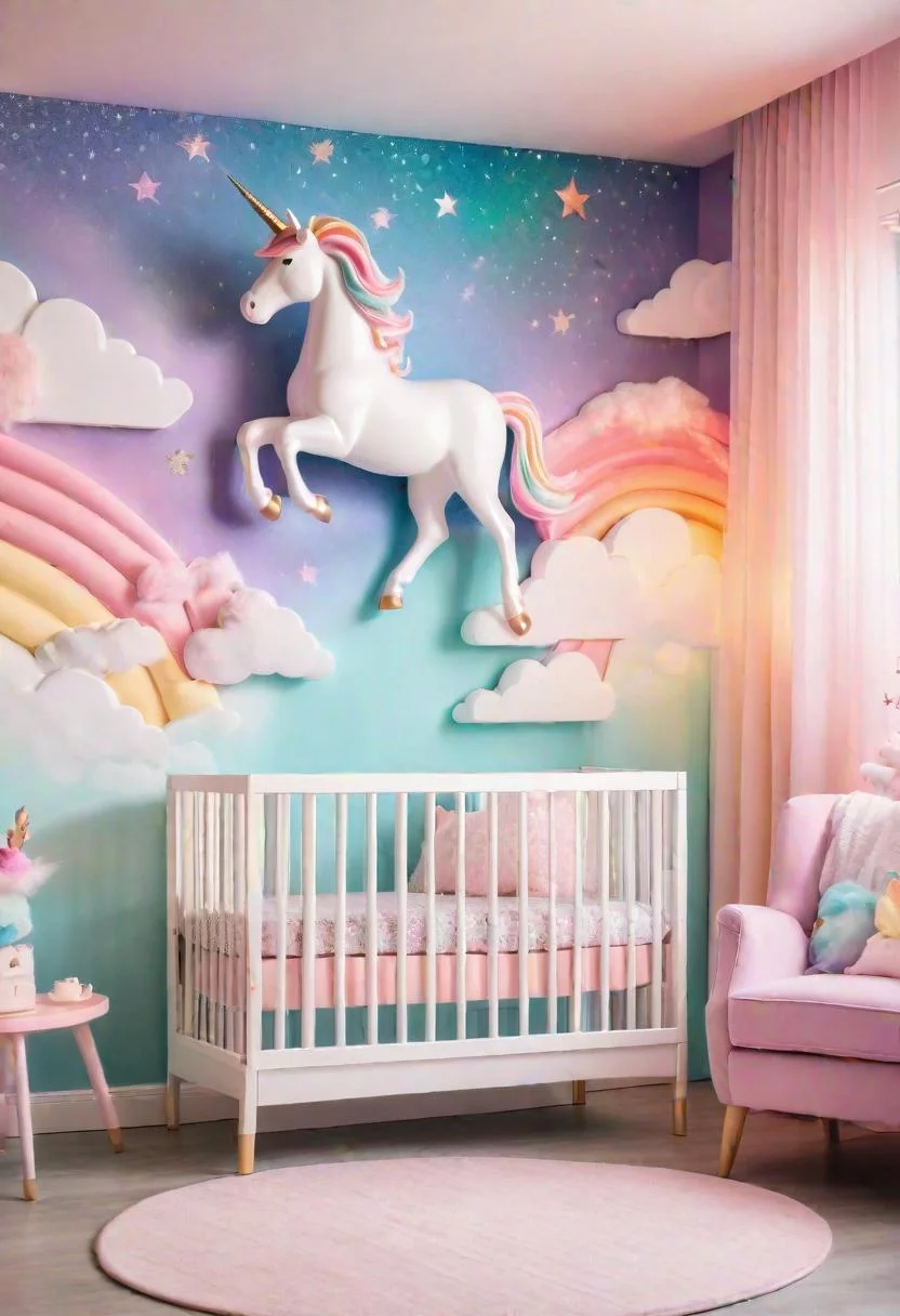 61 Dreamy Nursery Room Inspirations: From Cozy Corners to Whimsical Themes 58 37. Pastel Unicorn Universe Nursery-0