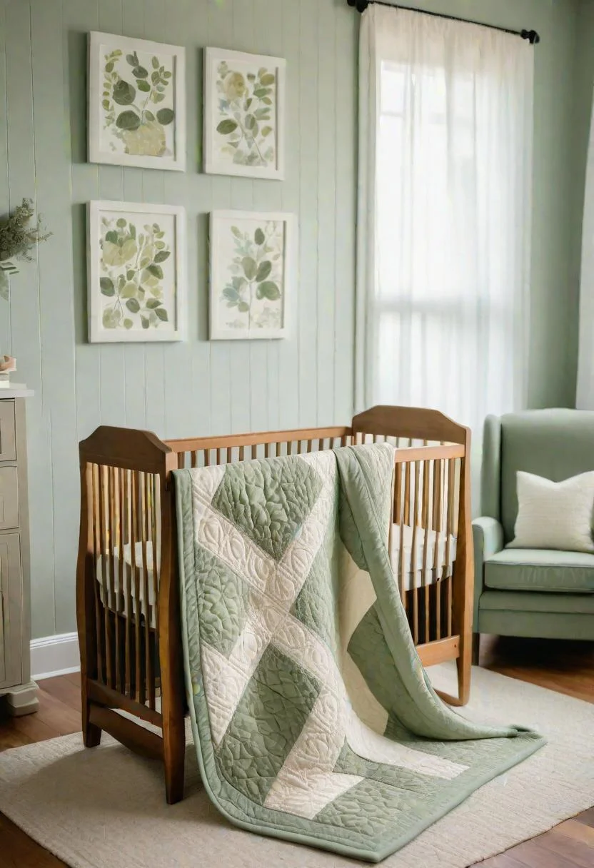 45 Serene Sage Green Nursery Ideas: Calming and Chic Inspirations 59 32. Patchwork Quilt for Nursery-0