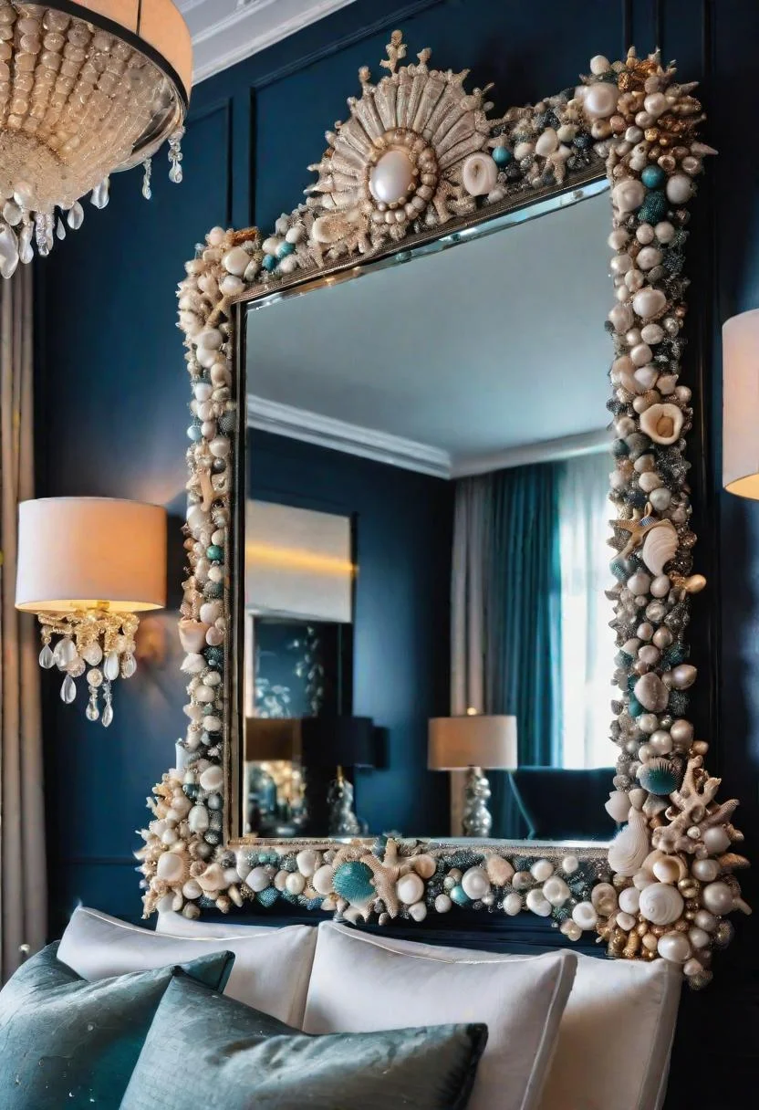 43 Relaxing Coastal Bedrooms for Breezy Retreats 43 42. Pearl Seashell Mirror Frame-0