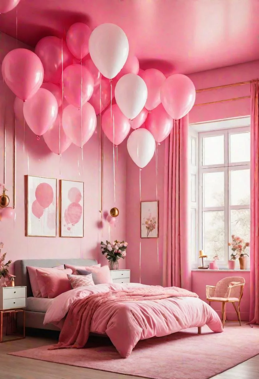 63 Luxurious Pink Bedrooms to Warm Up Your Space 46 45. Pink Bedroom Décor: Ceiling Balloons-0