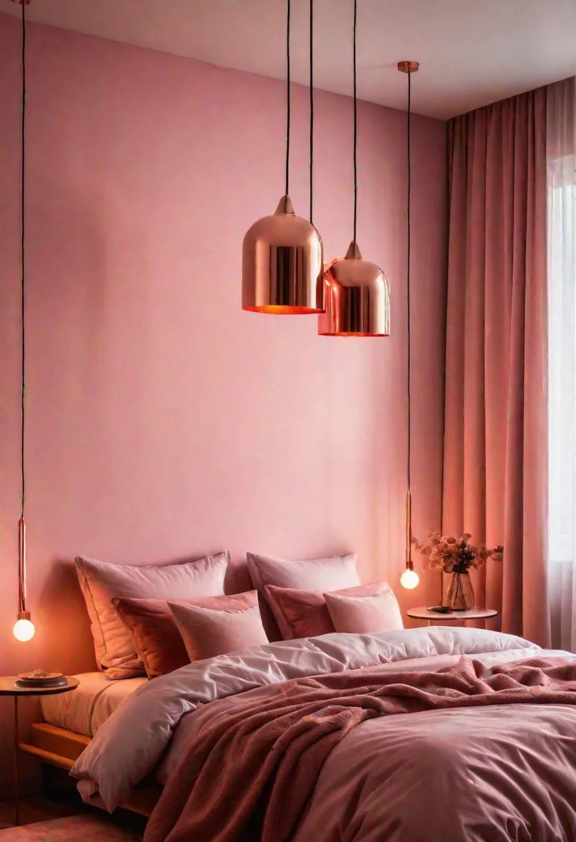 63 Luxurious Pink Bedrooms to Warm Up Your Space 8 7. Pink Bedroom Lighting-0