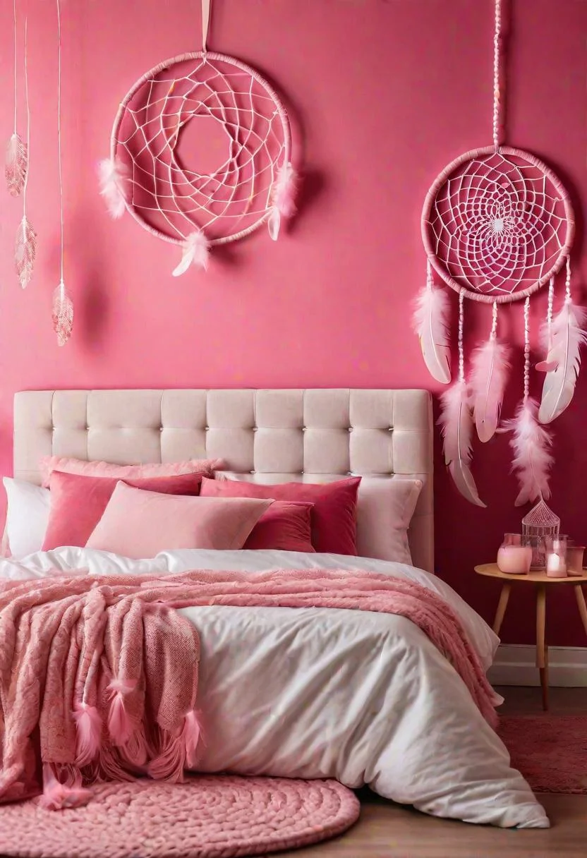 63 Luxurious Pink Bedrooms to Warm Up Your Space 48 47. Pink Dream Catcher Over Bed-0