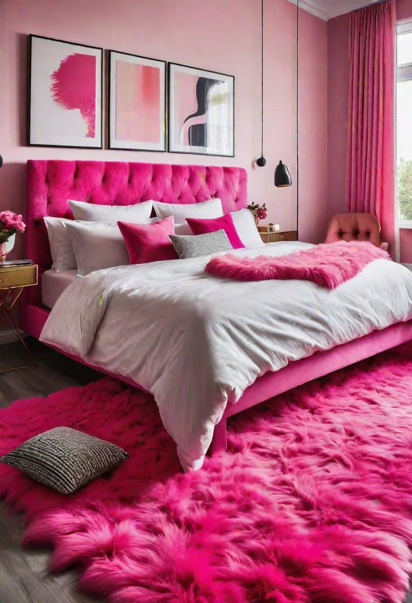 63 Luxurious Pink Bedrooms to Warm Up Your Space 36 35. Pink Furry Rug-0