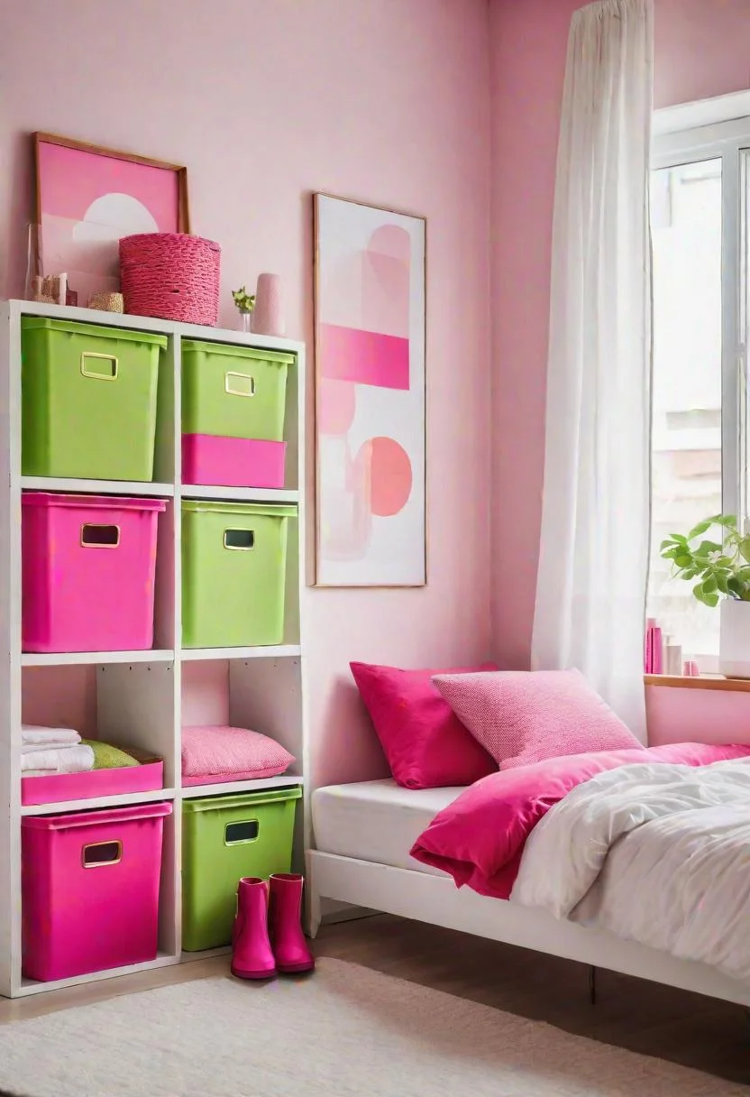 63 Luxurious Pink Bedrooms to Warm Up Your Space 50 49. Pink & Lime Storage Bins-0