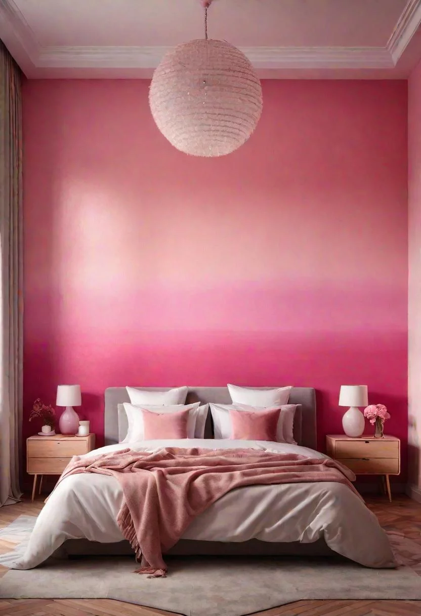 63 Luxurious Pink Bedrooms to Warm Up Your Space 22 21. Pink Ombre Wall Paint Technique-0