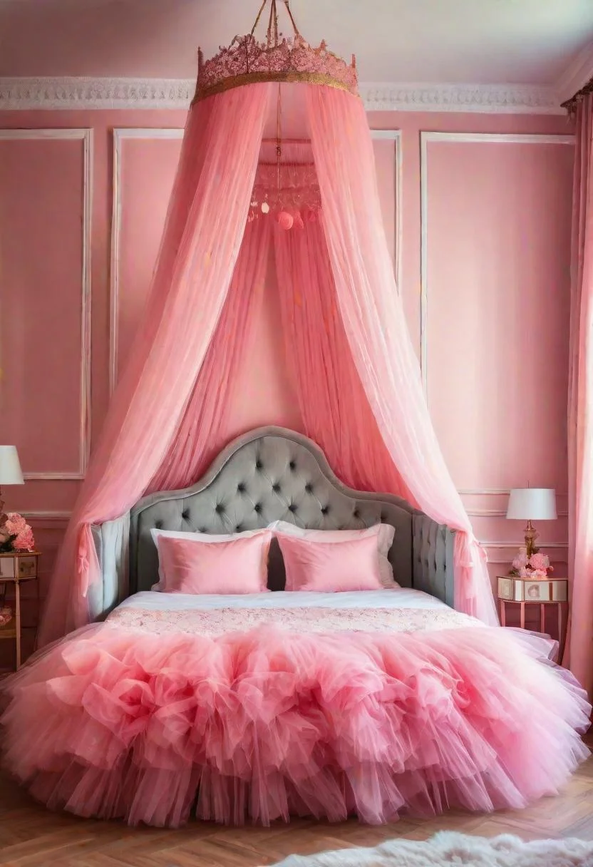 63 Luxurious Pink Bedrooms to Warm Up Your Space 51 50. Pink Tulle Bed Skirt-0