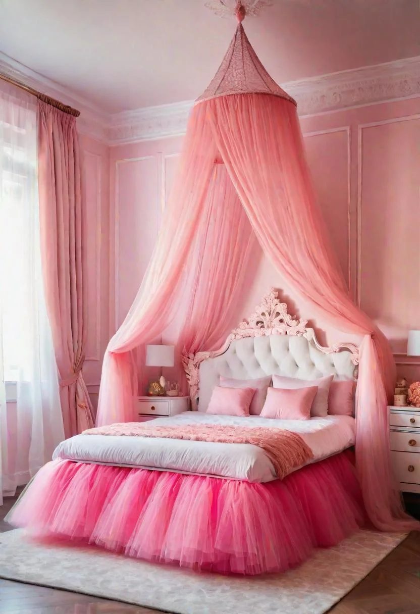 63 Luxurious Pink Bedrooms to Warm Up Your Space 52 50. Pink Tulle Bed Skirt-1