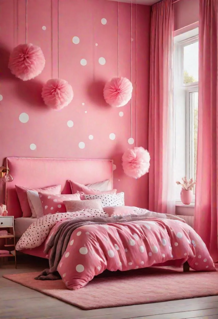 63 Luxurious Pink Bedrooms to Warm Up Your Space 40 39. Polka Dot Pink Bedroom-0