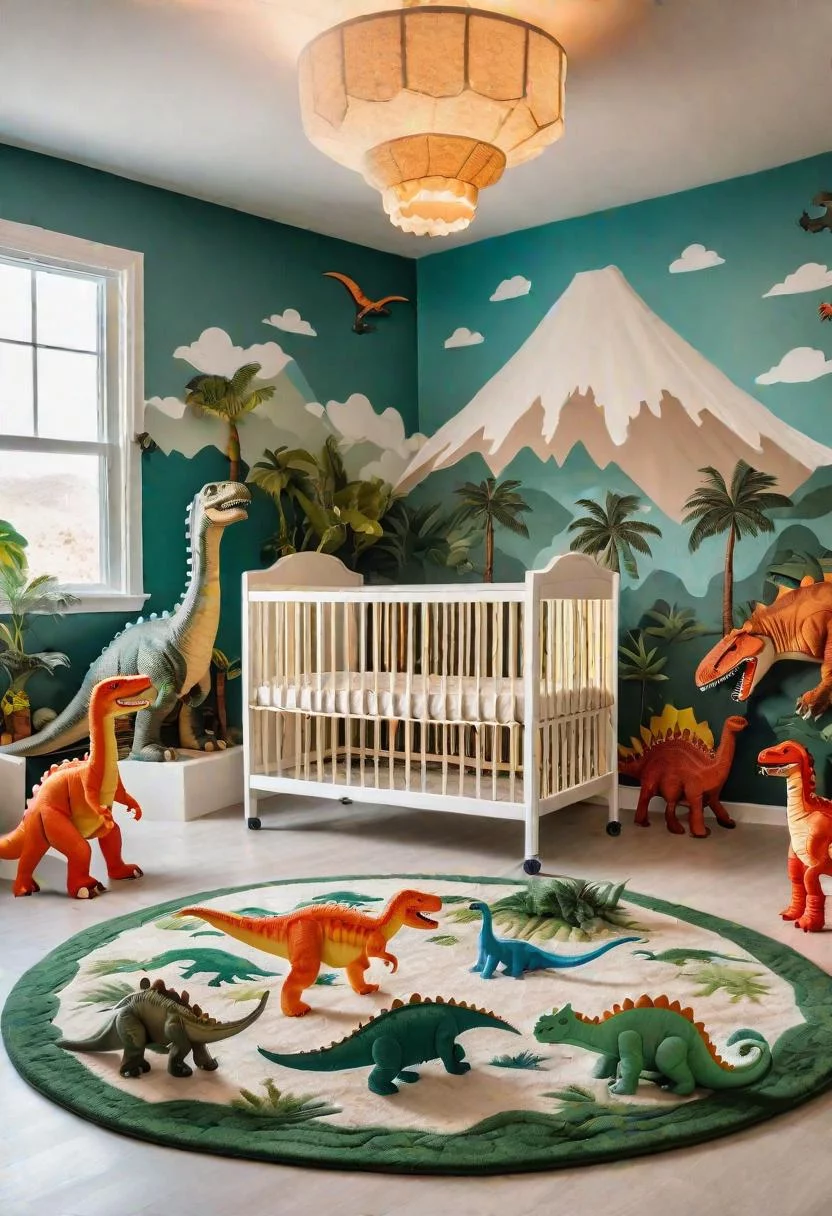 61 Dreamy Nursery Room Inspirations: From Cozy Corners to Whimsical Themes 72 50. Prehistoric Playpen Palace-0