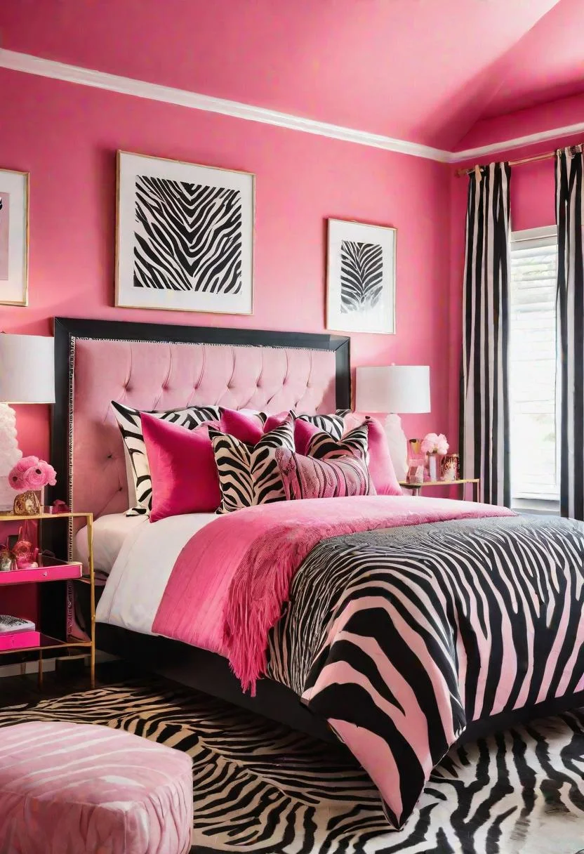 63 Luxurious Pink Bedrooms to Warm Up Your Space 49 48. Pretty in Pink: Zebra Accents-0