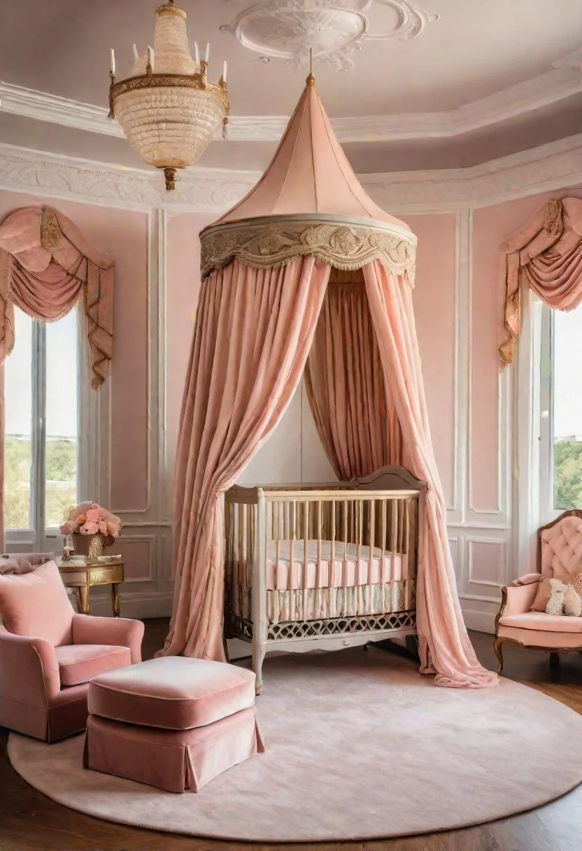 61 Dreamy Nursery Room Inspirations: From Cozy Corners to Whimsical Themes 19 12. Princess Pavilion Nursery Inspiration-1