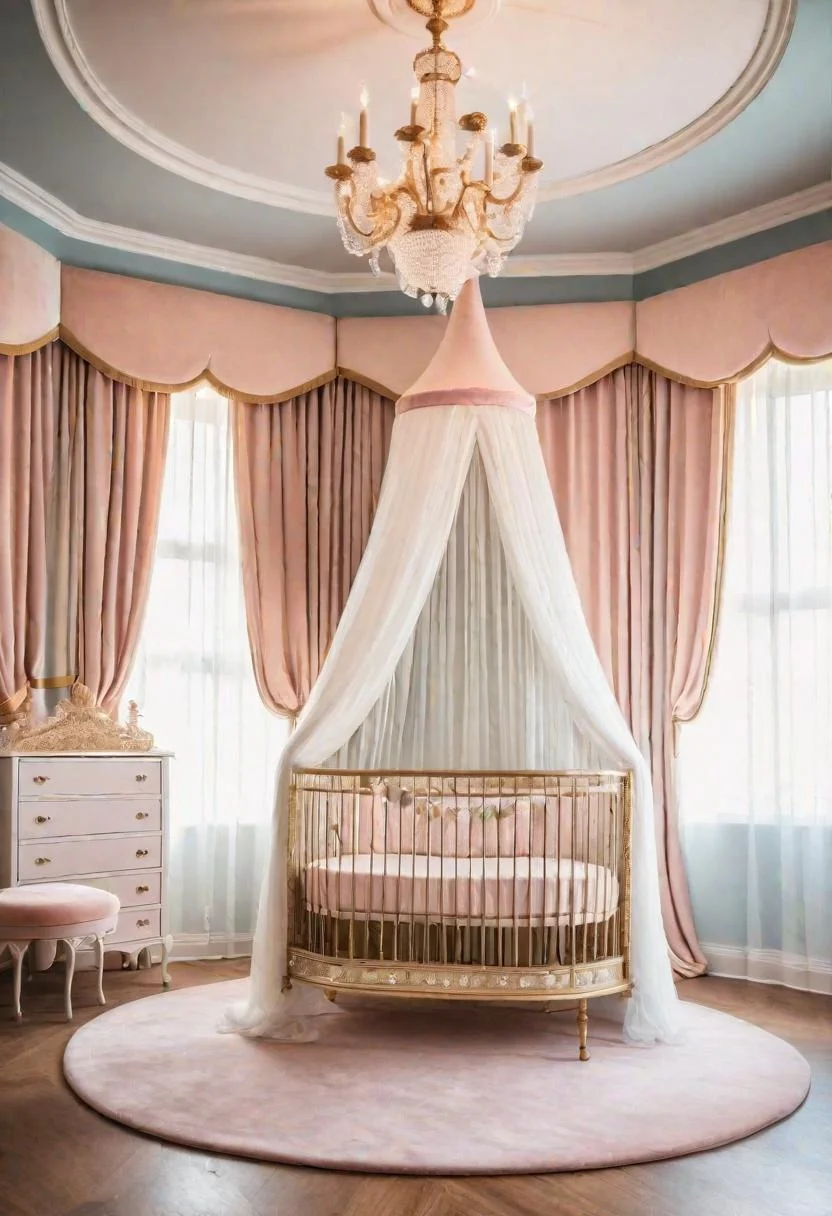 61 Dreamy Nursery Room Inspirations: From Cozy Corners to Whimsical Themes 20 12. Princess Pavilion Nursery Inspiration-2