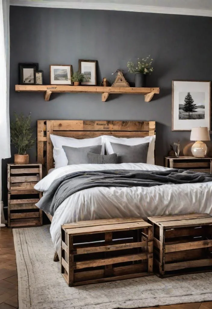 38 Genius Farmhouse Bedroom Ideas 16 15. Repurposed wooden crate furniture-0