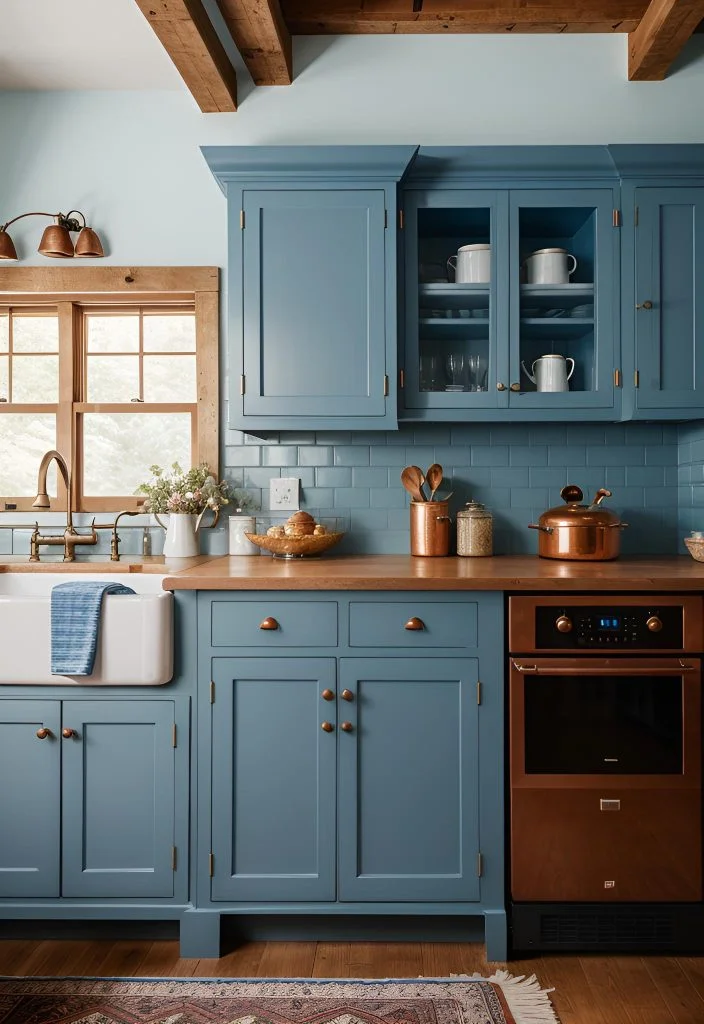 5. Rustic Blue Cabinets with Copper-0