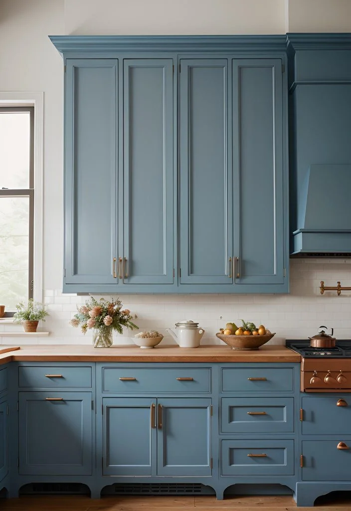 5. Rustic Blue Cabinets with Copper-1