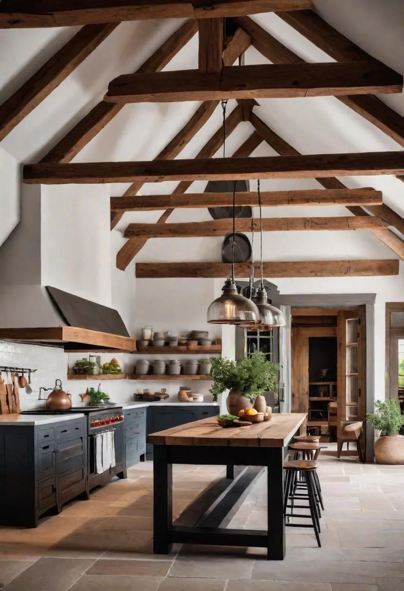 33 Modern Farmhouse Kitchen Ideas: Blending Rustic Charm with Contemporary Design 15 12. Rustic Ceiling Beam Inspiration-0