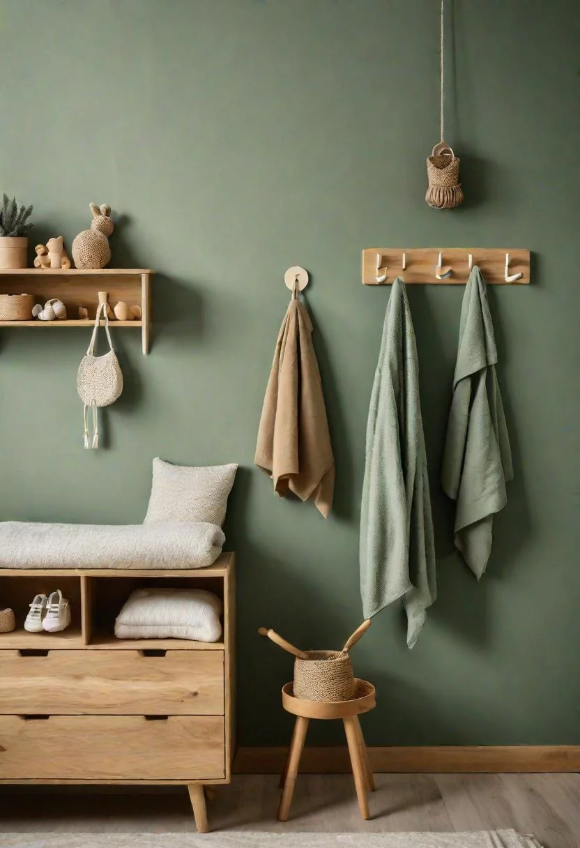 45 Serene Sage Green Nursery Ideas: Calming and Chic Inspirations 39 18. Rustic Sage Green Wall Hooks-0