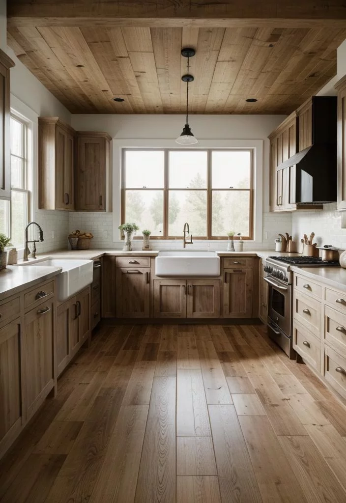 33 Modern Farmhouse Kitchen Ideas: Blending Rustic Charm with Contemporary Design 28 23. Rustic Wood Flooring Inspiration-0