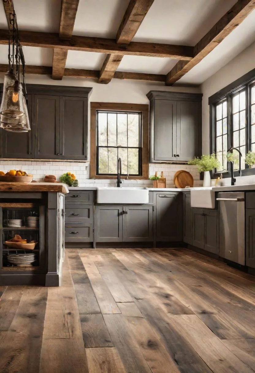 33 Modern Farmhouse Kitchen Ideas: Blending Rustic Charm with Contemporary Design 29 23. Rustic Wood Flooring Inspiration-1