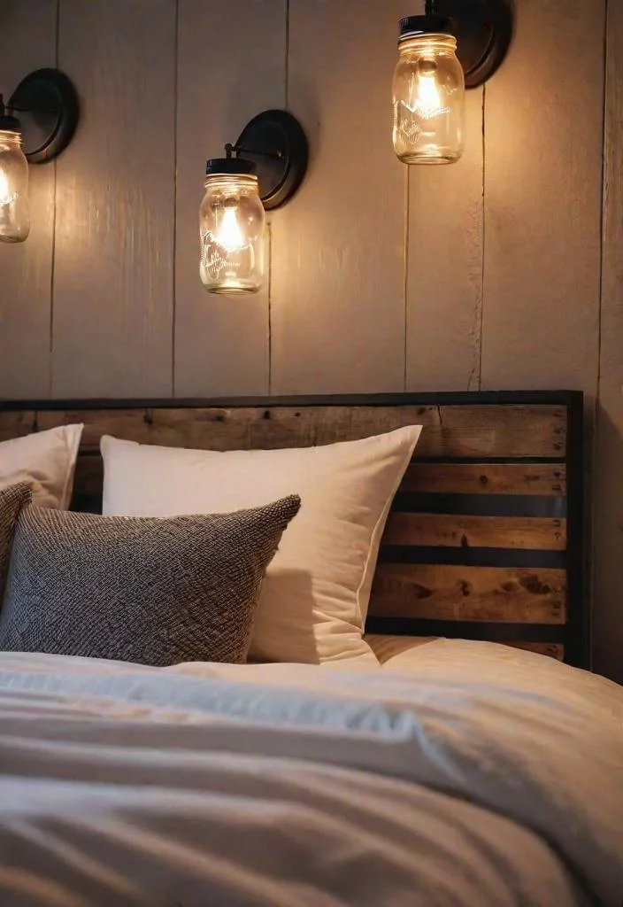 38 Genius Farmhouse Bedroom Ideas 4 3. Rustic lighting with mason jars-0