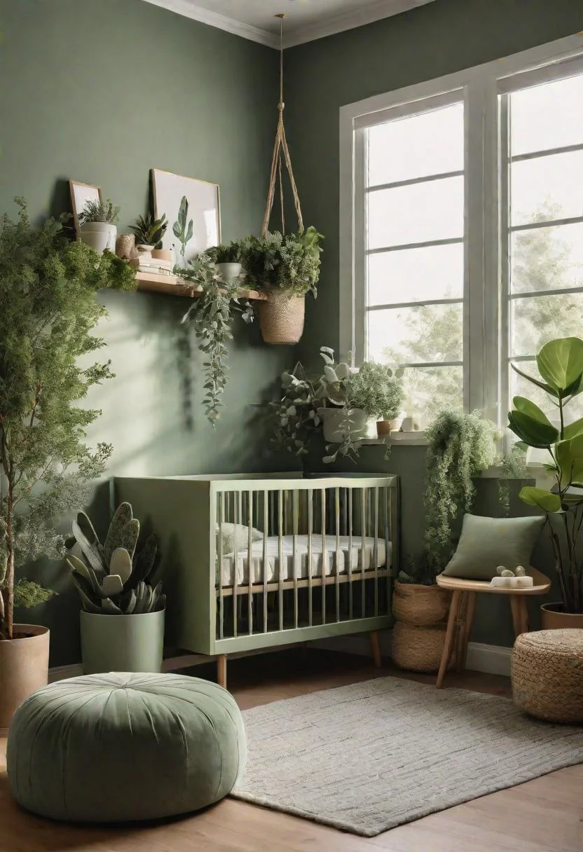 45 Serene Sage Green Nursery Ideas: Calming and Chic Inspirations 46 23. Sage Green Botanical Nursery-0