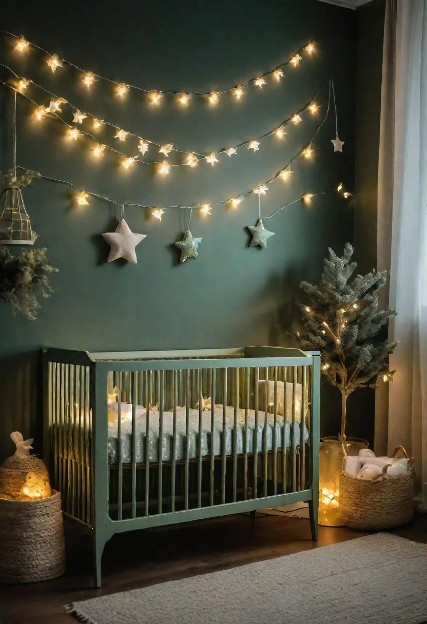 45 Serene Sage Green Nursery Ideas: Calming and Chic Inspirations 62 34. Sage Green Fairy Lights DIY-1