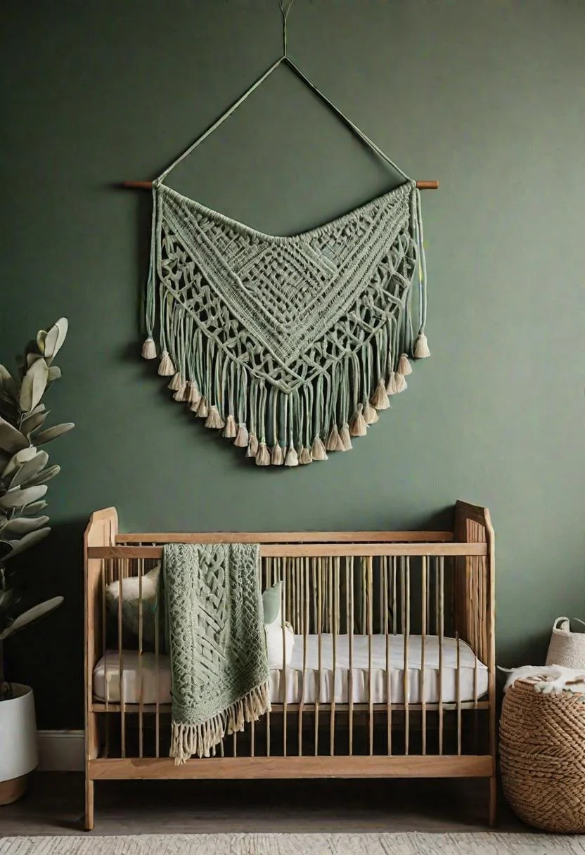 45 Serene Sage Green Nursery Ideas: Calming and Chic Inspirations 58 31. Sage Green Macramé Wall Hangings-2