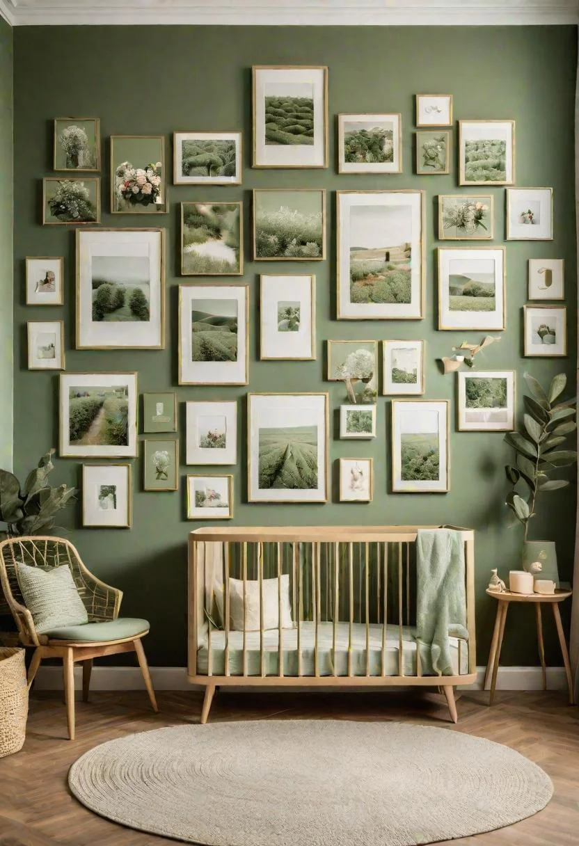 45 Serene Sage Green Nursery Ideas: Calming and Chic Inspirations 64 36. Sage Green Memory Wall-0