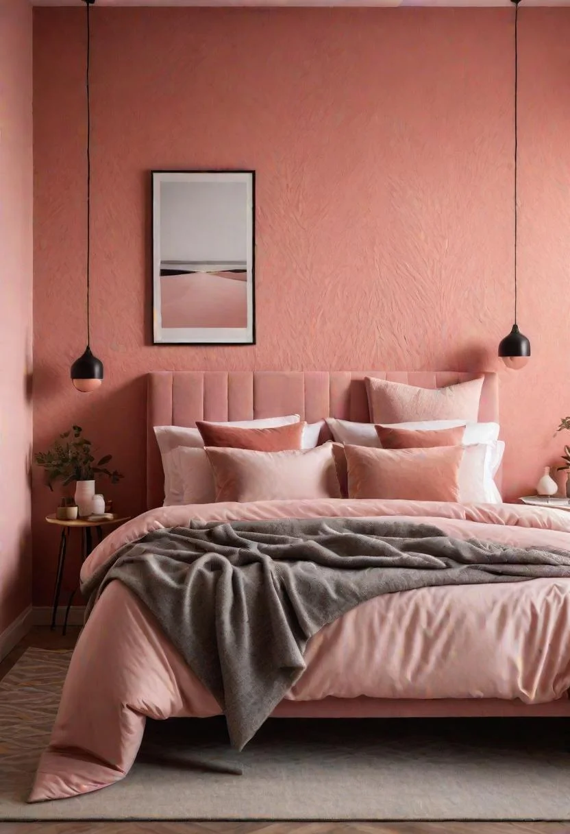 63 Luxurious Pink Bedrooms to Warm Up Your Space 14 13. Salmon Pink Textured Wall-0